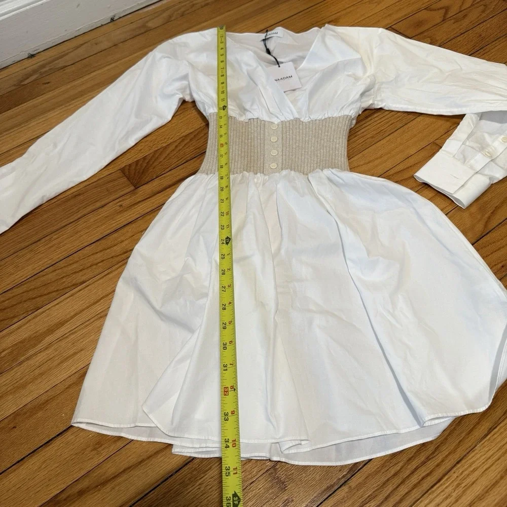 Naadam NWT Cotton Cashmere Mixed Media Mini‎ Dress Size Small in Latte - Picture 7 of 8